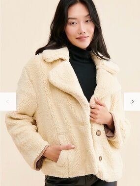 Free People Navy Teddy Jacket - Plush Faux-Shearling Coat